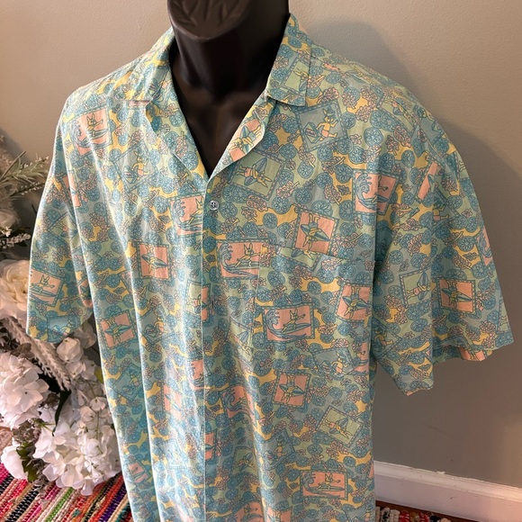 90s Surfing Bunny Rabbit Hawaiian Tropical Aloha Shirt Vintage Medium - Picture 3 of 7